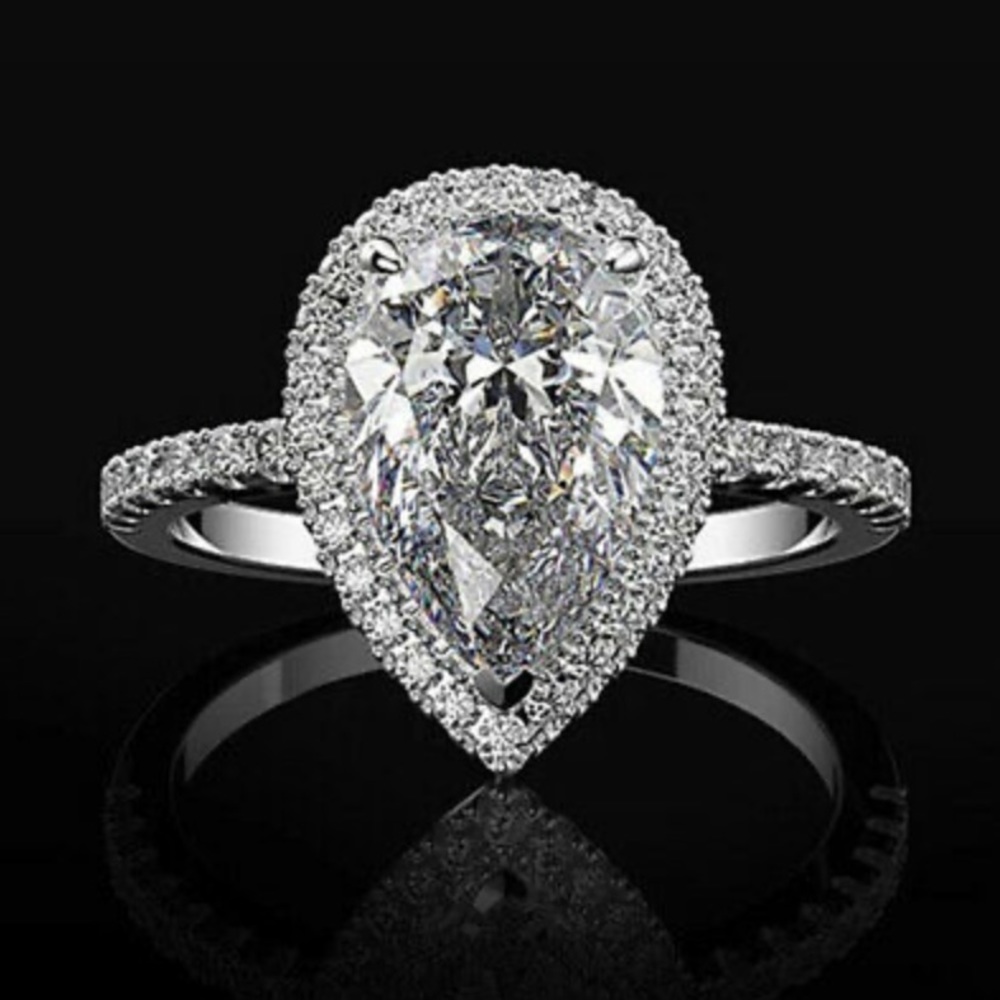 925 Silver Wedding  Pear Cut White Sapphire Rings - Picture 2 of 9